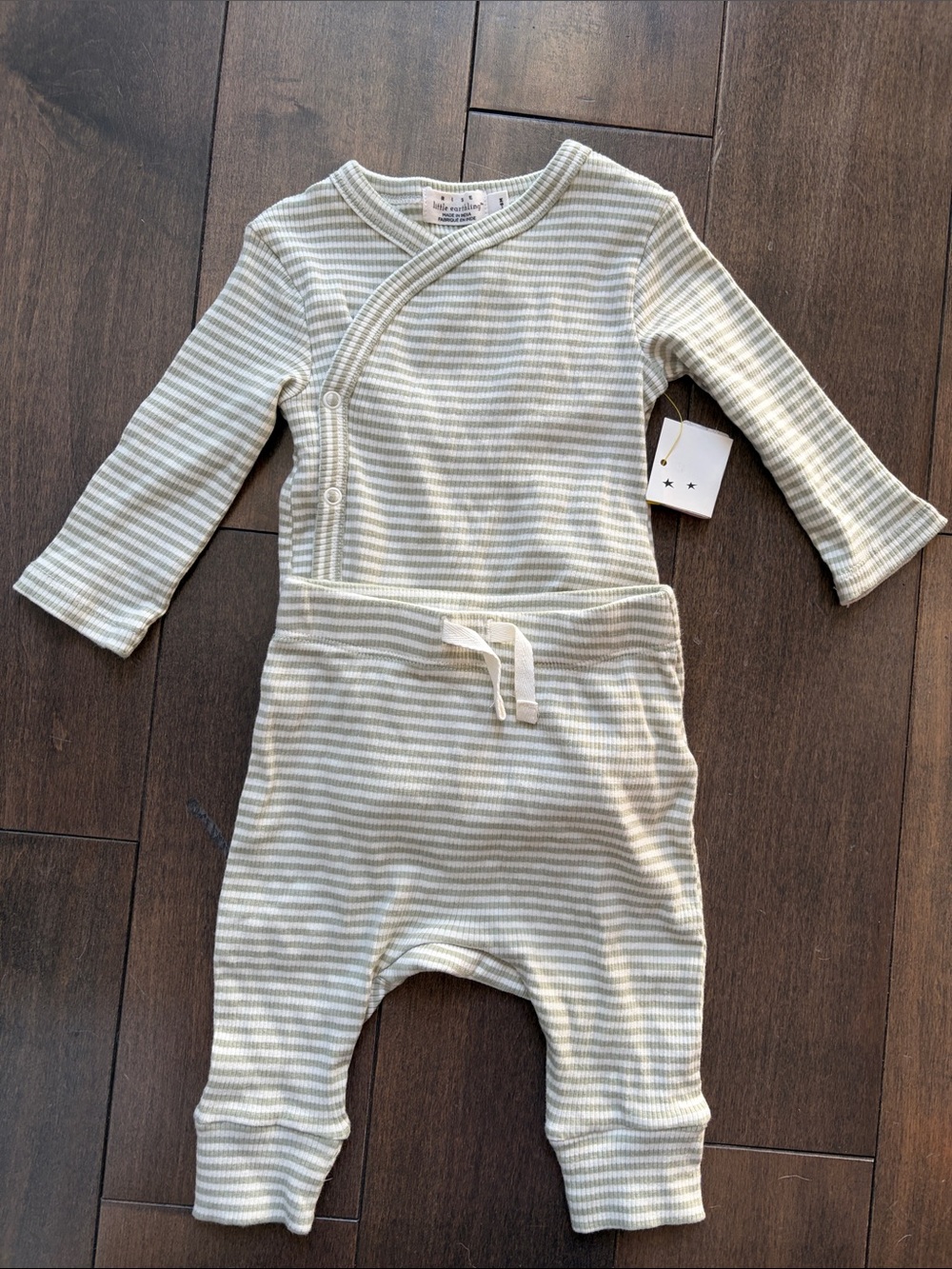 Organic Stripe Kimono One-Piece Bodysuit in Cream & Light Gray